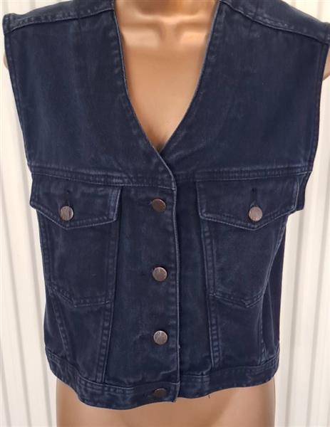 Grote foto vintage mouwloze marineblauwe jeansvest 38 kleding dames truien en vesten