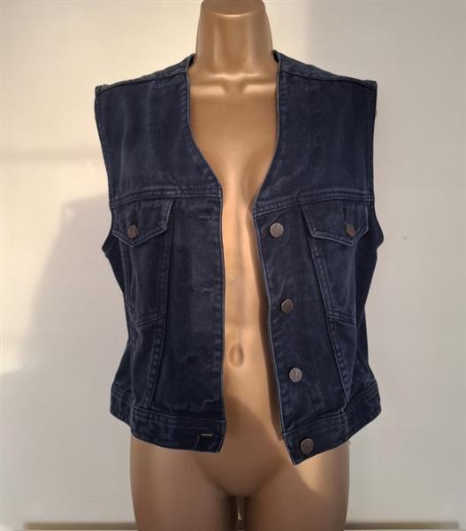 Grote foto vintage mouwloze marineblauwe jeansvest 38 kleding dames truien en vesten