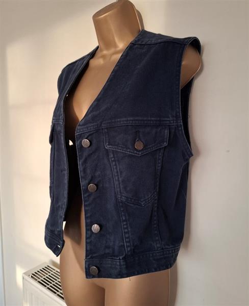 Grote foto vintage mouwloze marineblauwe jeansvest 38 kleding dames truien en vesten