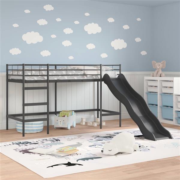 Grote foto vidaxl kinder loft bedframe met glijbaan zwart en anthraciet antiek en kunst stoelen en banken