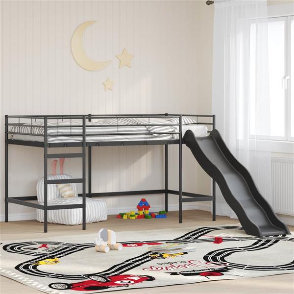 Grote foto vidaxl kinder loft bedframe met glijbaan zwart en anthraciet antiek en kunst stoelen en banken