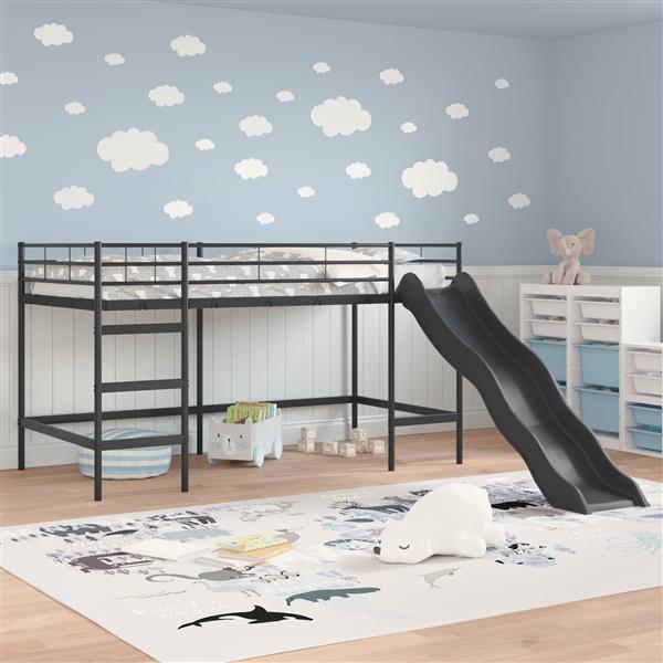 Grote foto vidaxl kinder loft bedframe met glijbaan zwart en anthraciet antiek en kunst stoelen en banken