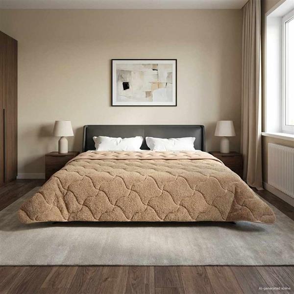 Grote foto vidaxl vol jaar dekbed taupe 220 x 260 cm microfiber en teddy fleece huis en inrichting bedden