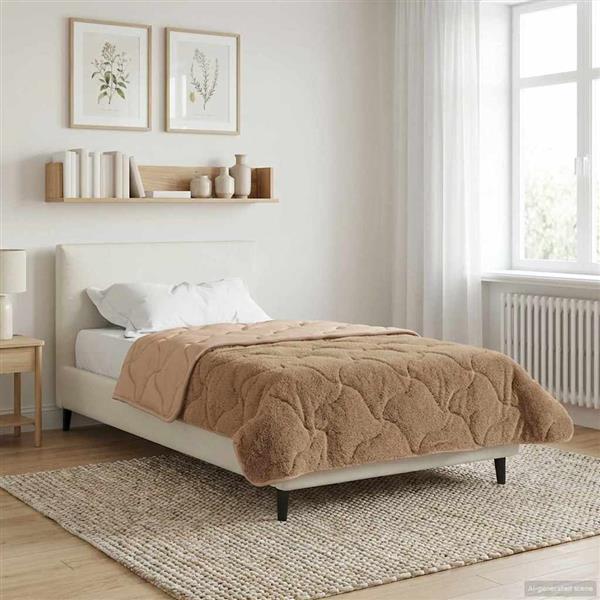 Grote foto vidaxl vol jaar dekbed taupe 140 x 220 cm microfiber en teddy fleece huis en inrichting bedden