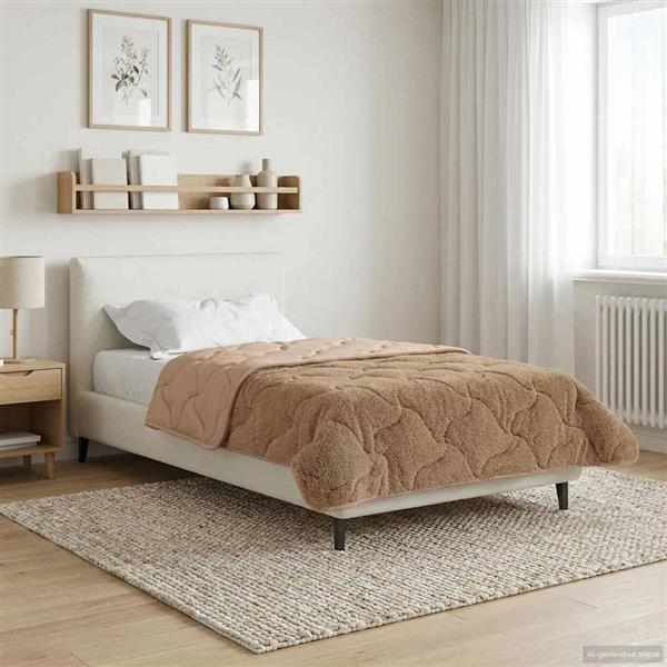 Grote foto vidaxl vol jaar dekbed taupe 140 x 220 cm microfiber en teddy fleece huis en inrichting bedden