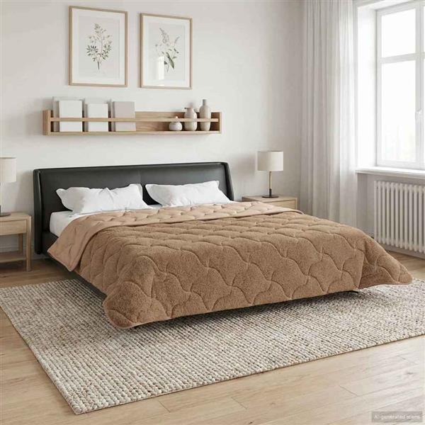 Grote foto vidaxl winter dekbed taupe 200 x 240 cm microfiber en teddy fleece huis en inrichting bedden