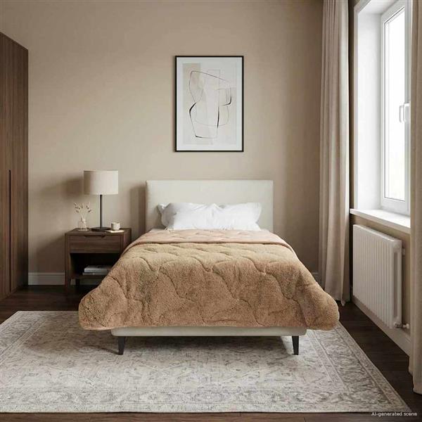 Grote foto vidaxl vol jaar dekbed taupe 135 x 200 cm microfiber en teddy fleece huis en inrichting bedden