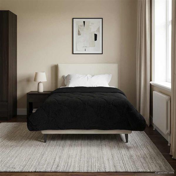 Grote foto vidaxl vol jaar dekbed zwart 155 x 200 cm microfiber en teddy fleece huis en inrichting bedden