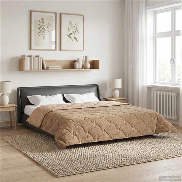 Grote foto vidaxl zomer dekbed taupe 240 x 260 cm microfiber en teddy fleece huis en inrichting bedden