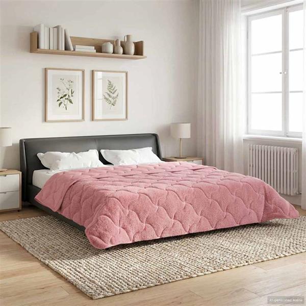 Grote foto vidaxl zomer dekbed roze 200 x 240 cm microfiber en teddy fleece huis en inrichting bedden