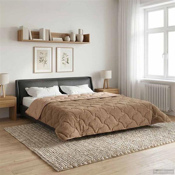 Grote foto vidaxl vol jaar dekbed taupe 220 x 260 cm microfiber en teddy fleece huis en inrichting bedden