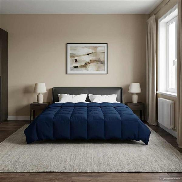 Grote foto vidaxl winter dekbed gekwilt donkerblauw 200 x 220 cm microfiber huis en inrichting bedden