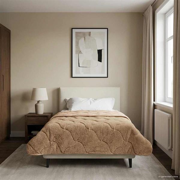 Grote foto vidaxl vol jaar dekbed taupe 140 x 220 cm microfiber en teddy fleece huis en inrichting bedden