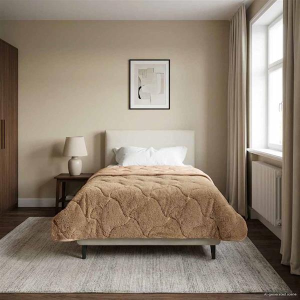 Grote foto vidaxl vol jaar dekbed taupe 135 x 220 cm microfiber en teddy fleece huis en inrichting bedden