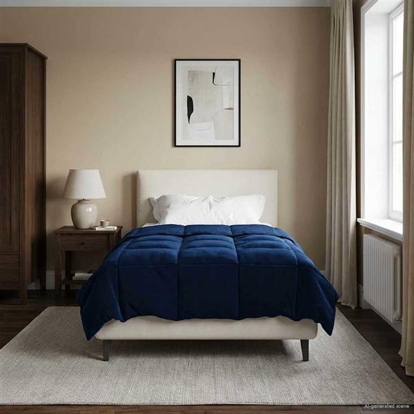 Grote foto vidaxl winter dekbed gekwilt donkerblauw 155 x 200 cm microfiber huis en inrichting bedden