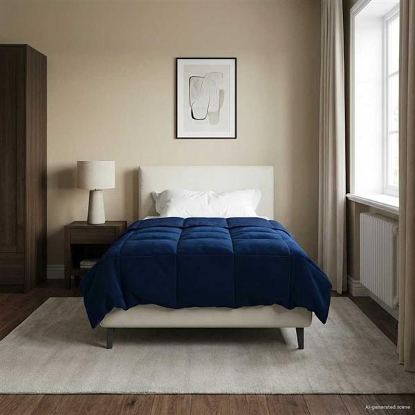 Grote foto vidaxl winter dekbed gekwilt donkerblauw 140 x 200 cm microfiber huis en inrichting bedden