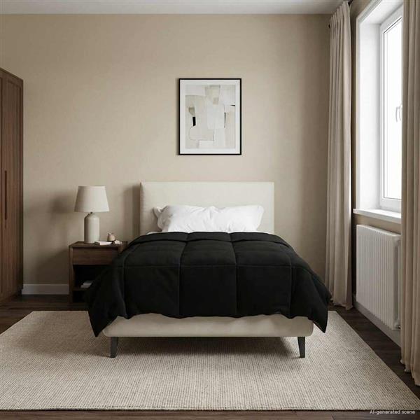 Grote foto vidaxl winter dekbed gekwilt zwart 135 x 220 cm microfiber huis en inrichting bedden