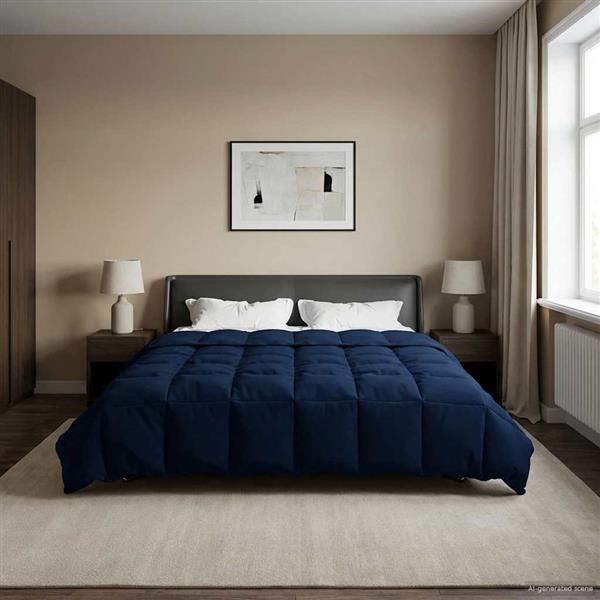 Grote foto vidaxl vol jaar dekbed gekwilt donkerblauw 220 x 260 cm microfiber huis en inrichting bedden