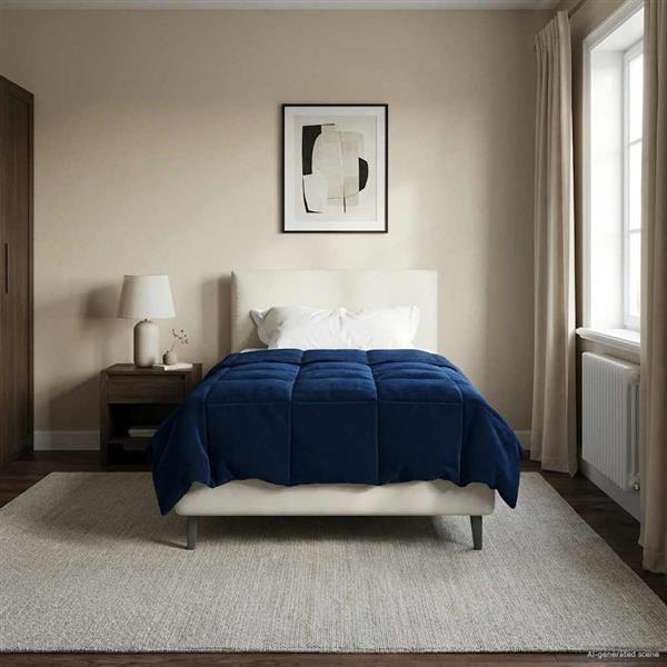 Grote foto vidaxl vol jaar dekbed gekwilt donkerblauw 155 x 200 cm microfiber huis en inrichting bedden