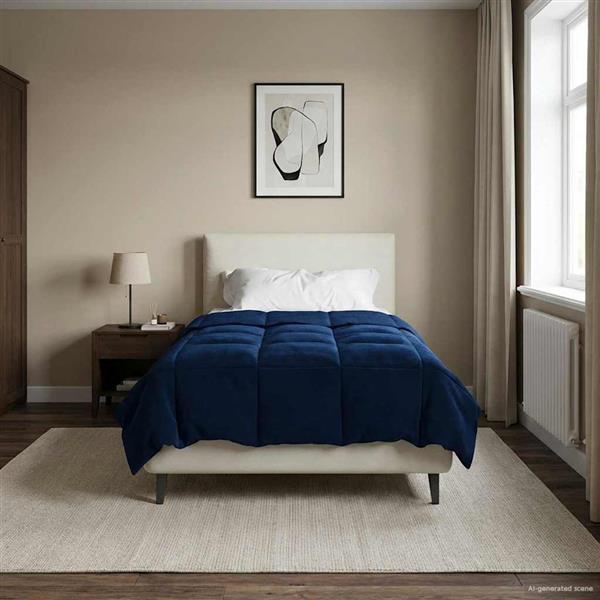 Grote foto vidaxl vol jaar dekbed gekwilt donkerblauw 140 x 200 cm microfiber huis en inrichting bedden