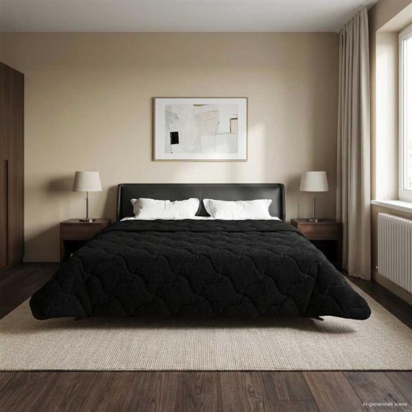 Grote foto vidaxl vol jaar dekbed zwart 220 x 240 cm microfiber en teddy fleece huis en inrichting bedden