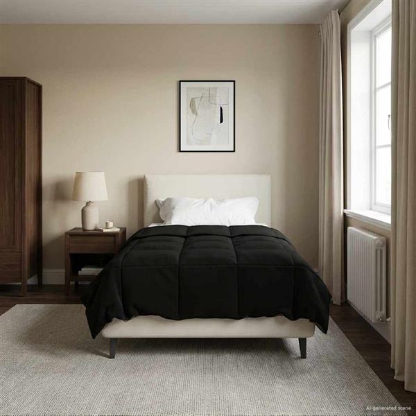 Grote foto vidaxl vol jaar dekbed gekwilt zwart 135 x 220 cm microfiber huis en inrichting bedden