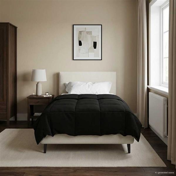 Grote foto vidaxl vol jaar dekbed gekwilt zwart 155 x 200 cm microfiber huis en inrichting bedden