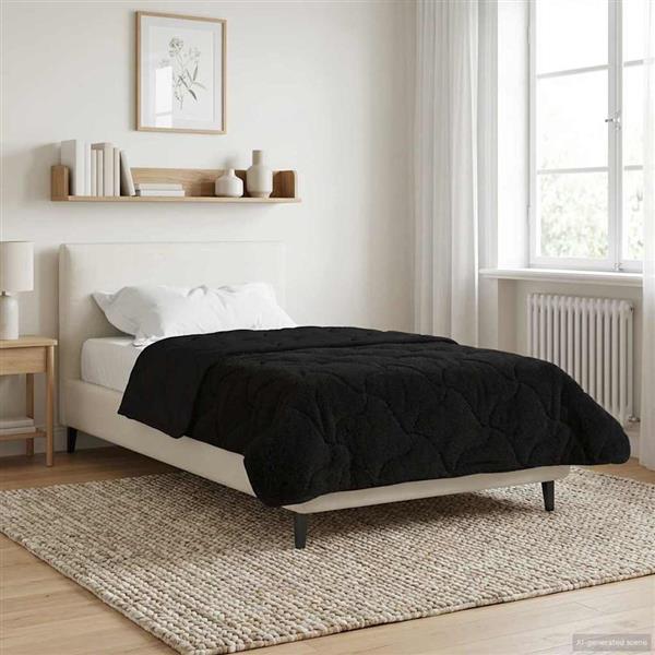 Grote foto vidaxl vol jaar dekbed zwart 140 x 220 cm microfiber en teddy fleece huis en inrichting bedden