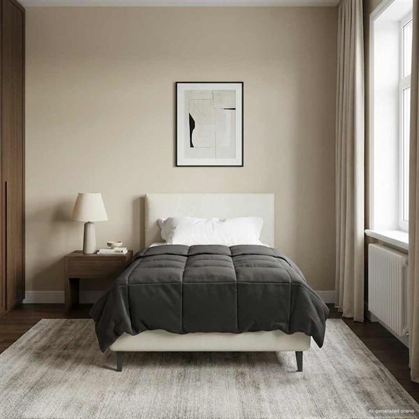 Grote foto vidaxl vol jaar dekbed gekwilt antraciet 155 x 200 cm microfiber huis en inrichting bedden