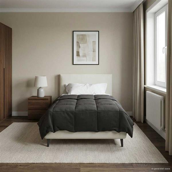 Grote foto vidaxl vol jaar dekbed gekwilt antraciet 140 x 200 cm microfiber huis en inrichting bedden