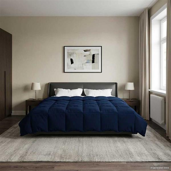 Grote foto vidaxl zomer dekbed gekwilt donkerblauw 240 x 260 cm microfiber huis en inrichting bedden