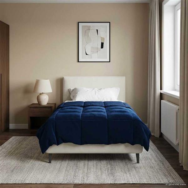 Grote foto vidaxl zomerdekbed gekwilt donkerblauw 135 x 220 cm microfiber huis en inrichting bedden