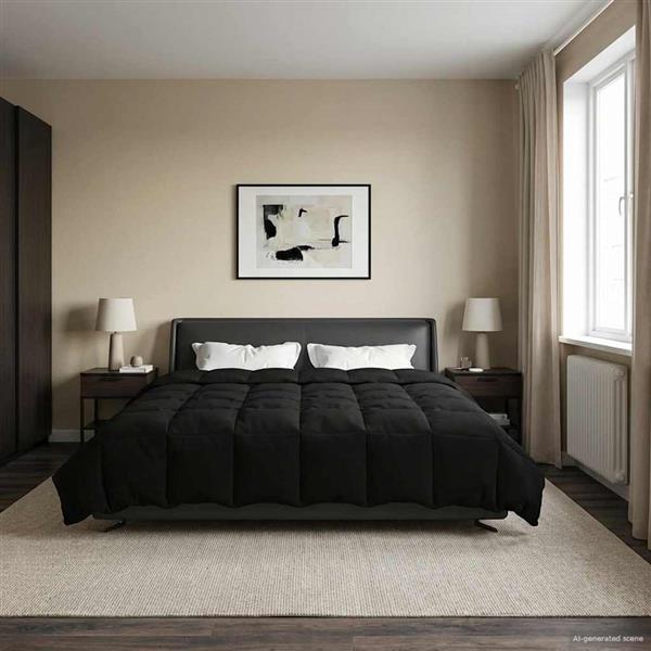 Grote foto vidaxl zomer dekbed gekwilt zwart 220 x 240 cm microfiber huis en inrichting bedden