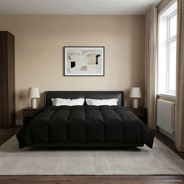 Grote foto vidaxl zomer dekbed gekwilt zwart 200 x 220 cm microfiber huis en inrichting bedden