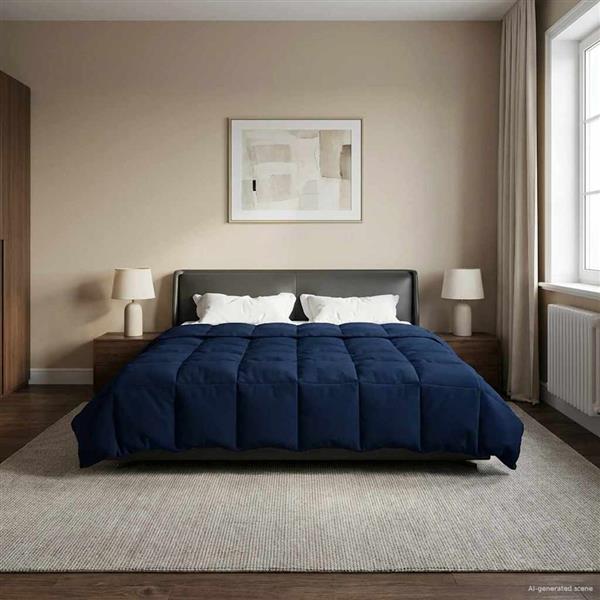 Grote foto vidaxl winter dekbed gekwilt donkerblauw 200 x 200 cm microfiber huis en inrichting bedden