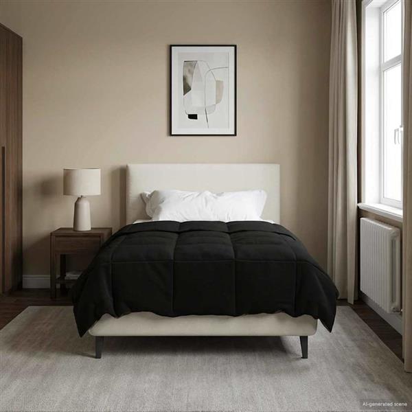 Grote foto vidaxl vol jaar dekbed gekwilt zwart 140 x 200 cm microfiber huis en inrichting bedden