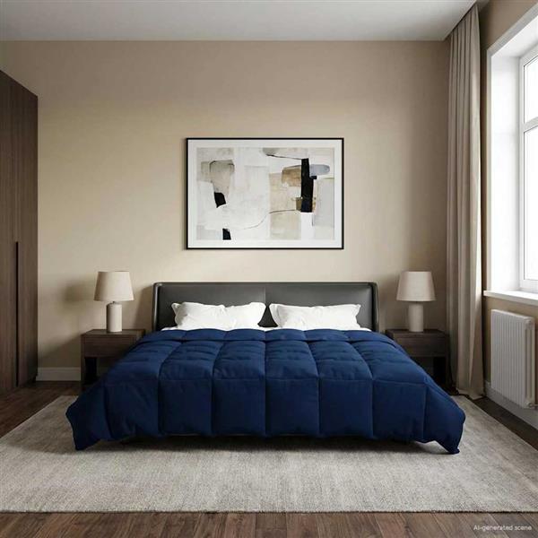 Grote foto vidaxl zomer dekbed gekwilt donkerblauw 220 x 240 cm microfiber huis en inrichting bedden