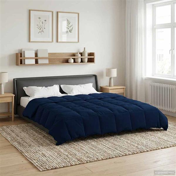 Grote foto vidaxl zomer dekbed gekwilt donkerblauw 200 x 220 cm microfiber huis en inrichting bedden