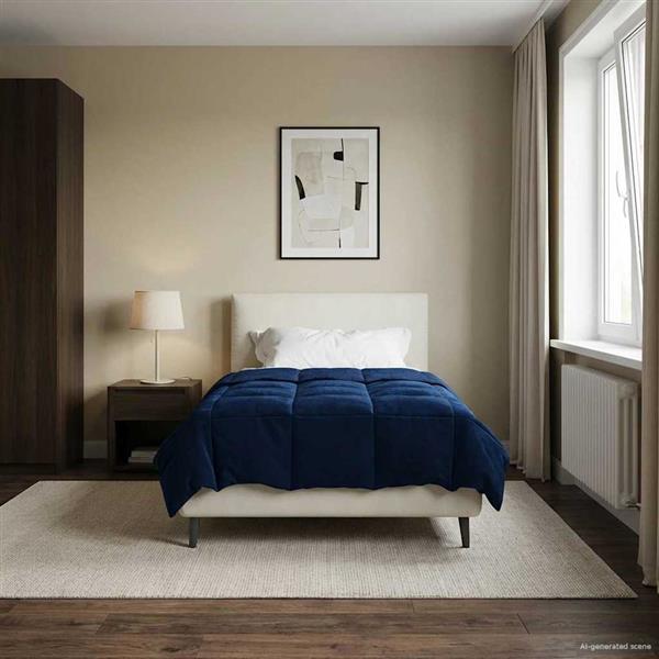 Grote foto vidaxl zomer dekbed gekwilt donkerblauw 140 x 220 cm microfiber huis en inrichting bedden