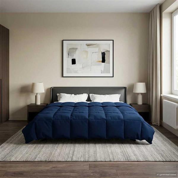 Grote foto vidaxl zomer dekbed gekwilt donkerblauw 200 x 240 cm microfiber huis en inrichting bedden