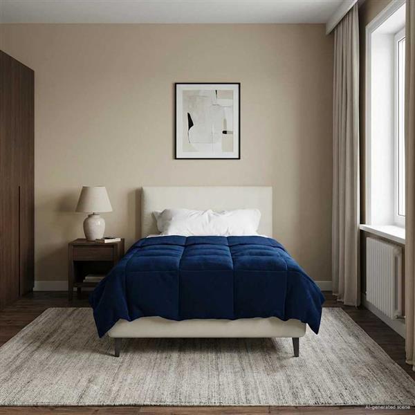 Grote foto vidaxl zomer dekbed gekwilt donkerblauw 135 x 200 cm microfiber huis en inrichting bedden