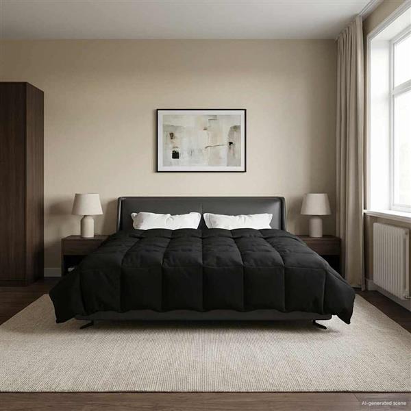 Grote foto vidaxl zomer dekbed gekwilt zwart 240 x 260 cm microfiber huis en inrichting bedden