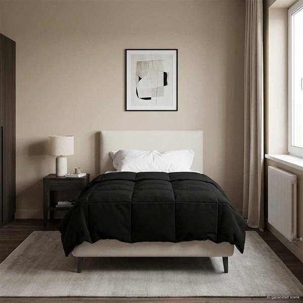 Grote foto vidaxl zomer dekbed gekwilt zwart 140 x 220 cm microfiber huis en inrichting bedden