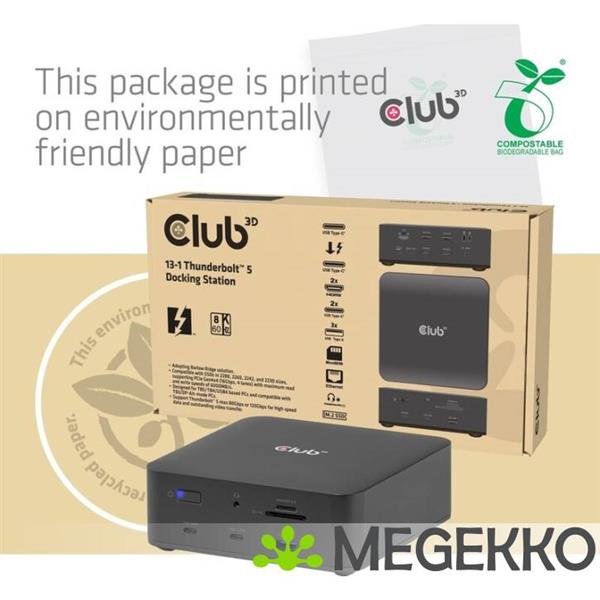 Grote foto club3d csv 2562 laptop dock poortreplicator bedraad thunderbolt 5 zwart computers en software overige computers en software