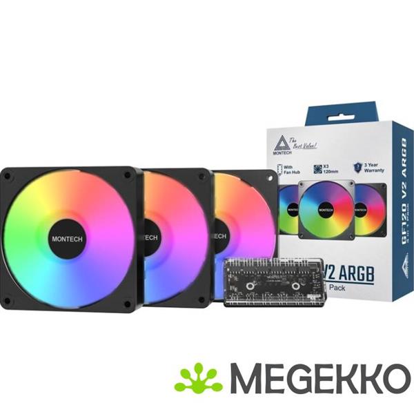 Grote foto montech gf120 v2 pwm argb 120mm zwart 3 pack computers en software overige computers en software