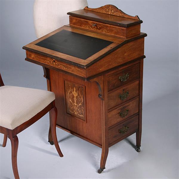 Grote foto engelse notenhouten davenport ca 1880 met blond inlegwerk en div vakjes no.381225 antiek en kunst overige in antiek gebruiksvoorwerpen