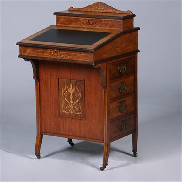 Grote foto engelse notenhouten davenport ca 1880 met blond inlegwerk en div vakjes no.381225 antiek en kunst overige in antiek gebruiksvoorwerpen