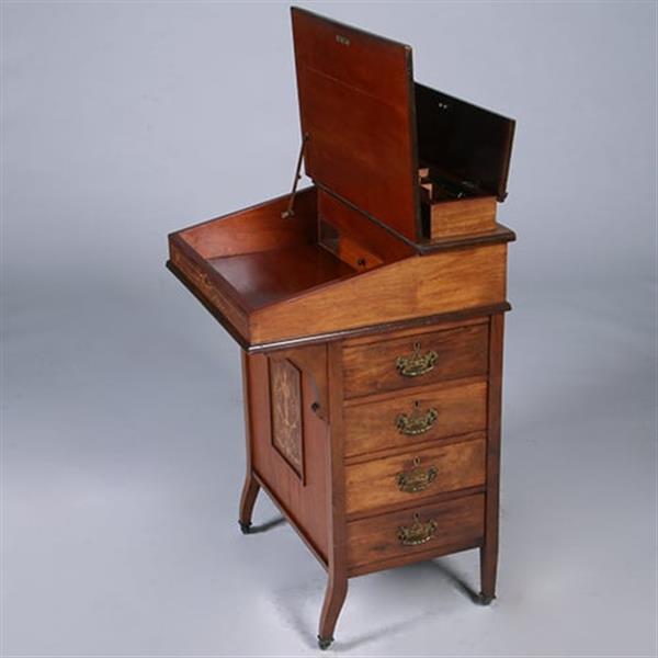 Grote foto engelse notenhouten davenport ca 1880 met blond inlegwerk en div vakjes no.381225 antiek en kunst overige in antiek gebruiksvoorwerpen