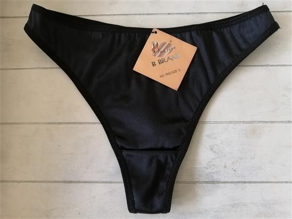 Grote foto zwarte gesatineerde string small nieuw kleding dames ondergoed en lingerie