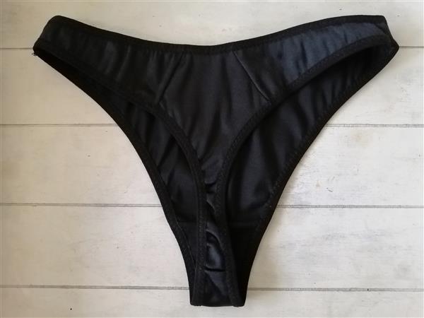 Grote foto zwarte gesatineerde string small nieuw kleding dames ondergoed en lingerie